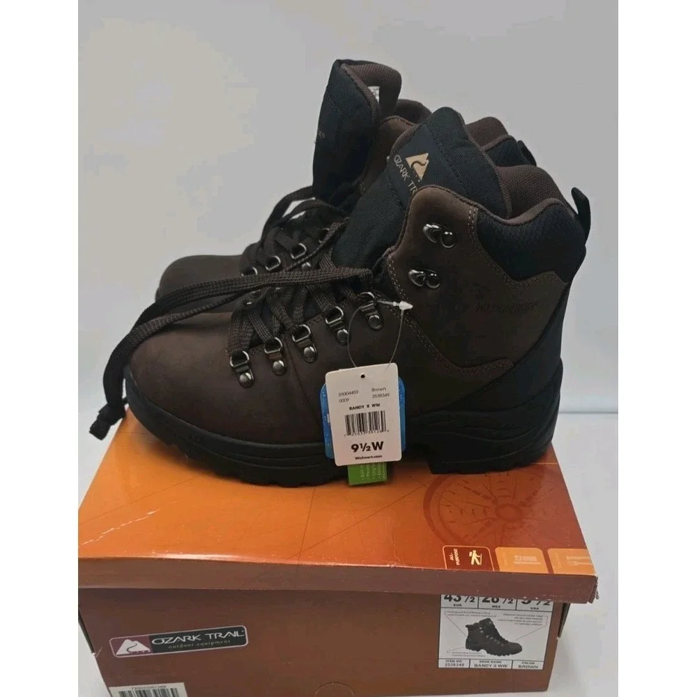 Mens Brown Leather Sneakers Size 9.5 Ozark Trail Hiking Shoes NEW